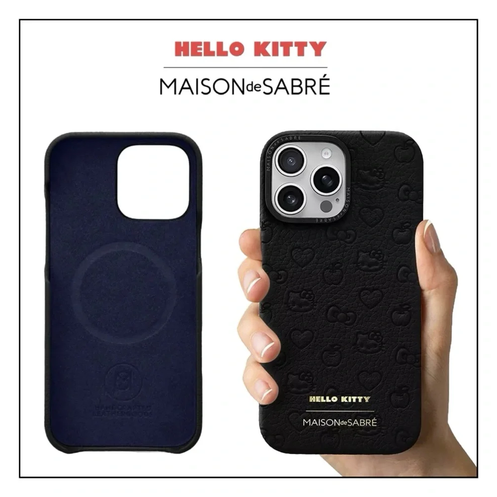 🆕 Maison de Sabré–Hello Kitty iPhone 16 Pro Case–Embossed Leather–Black Caviar